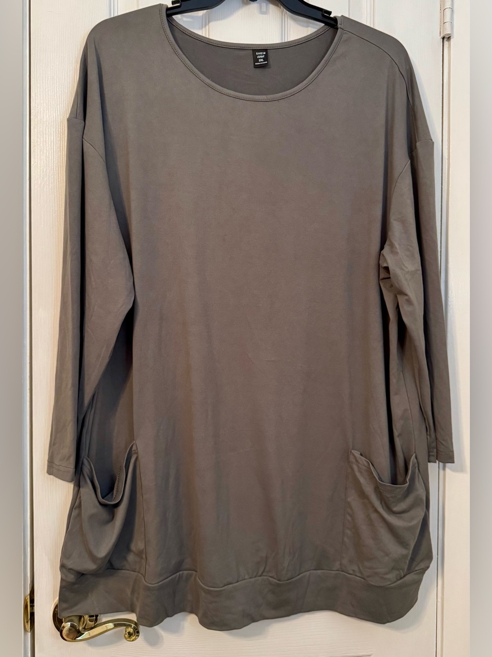 SHEIN Gray Long Sleeve Pocket Tunic Top 2XL